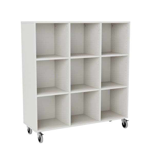 Stig reol med 9 rum p&aring; store hjul 1290x1200x400mm gr&aring; laminat