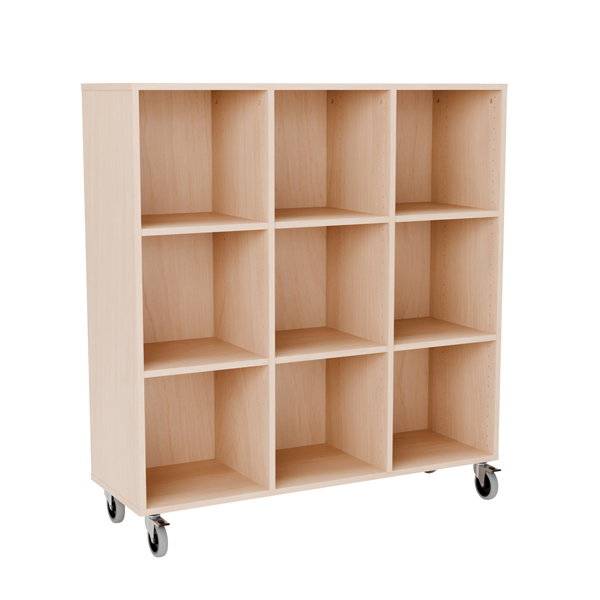 Stig reol med 9 rum p&aring; store hjul 1290x1200x400mm lys eg laminat