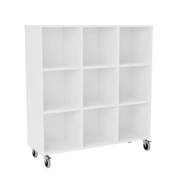 Stig reol med 9 rum p&aring; store hjul 1290x1200x400mm hvid laminat