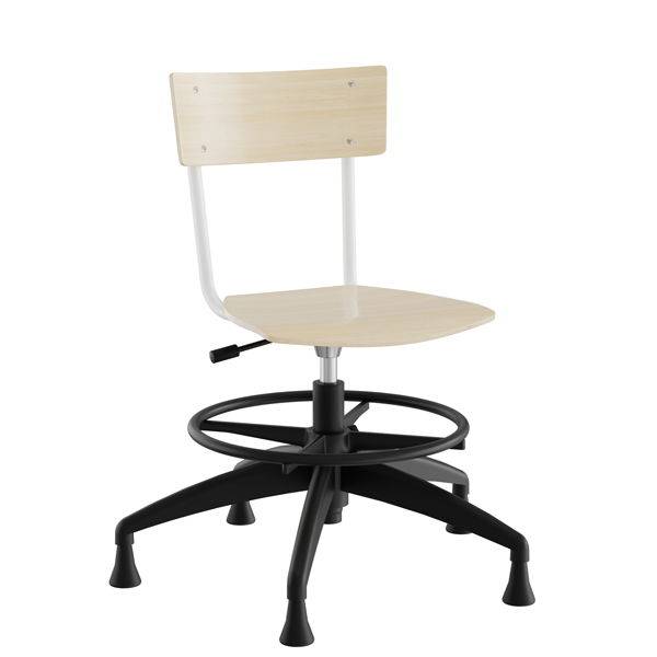 Strong 113 elevstol i birk laminat med hvidt stel, glidesko og fodring