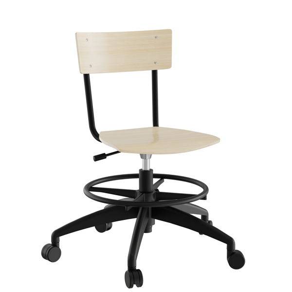 Strong 113 elevstol i birk laminat med sort stel, hjul og fodring