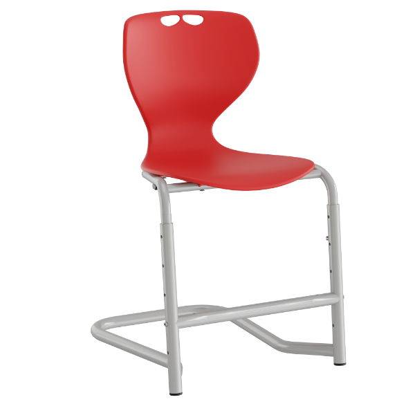 Tarris elevstol med r&oslash;dt s&aelig;de, s&oslash;lv stel og fodst&oslash;tte