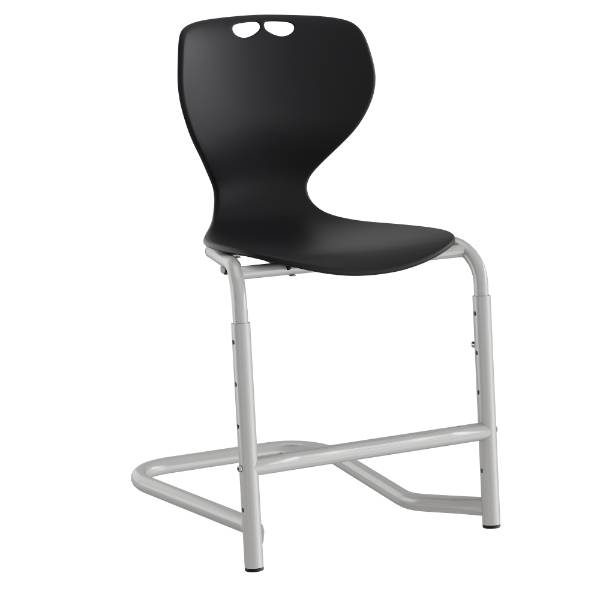 Tarris elevstol med sort s&aelig;de, s&oslash;lv stel og fodst&oslash;tte