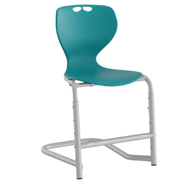 Tarris elevstol med turkis sæde, sølv stel og fodstøtte