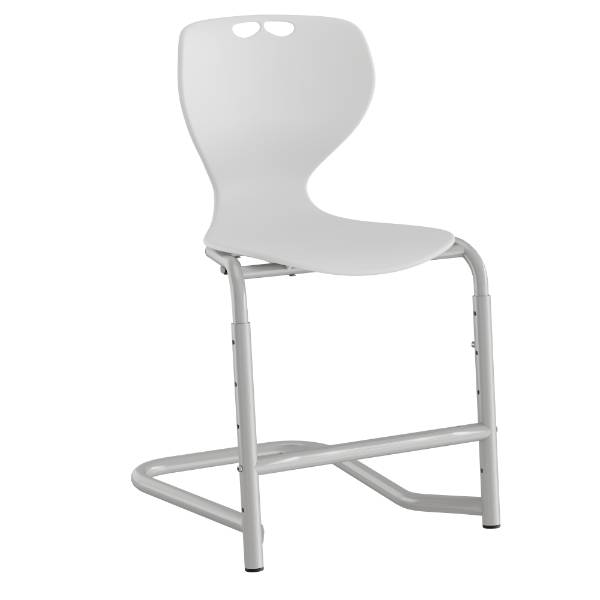 Tarris elevstol med hvidt sæde, sølv stel og fodstøtte