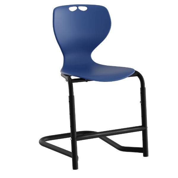 Tarris elevstol med m&oslash;rkebl&aring;t s&aelig;de, sort stel og fodst&oslash;tte