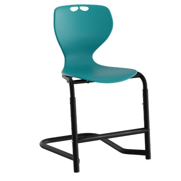 Tarris elevstol med turkis s&aelig;de, sort stel og fodst&oslash;tte