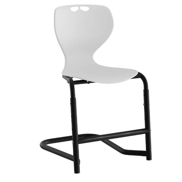Tarris elevstol med hvidt sæde, sort stel og fodstøtte