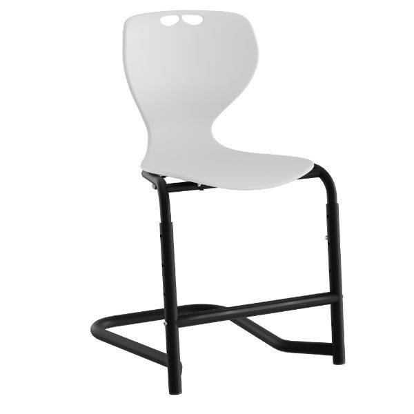 Tarris elevstol med hvidt s&aelig;de, sort stel og fodst&oslash;tte