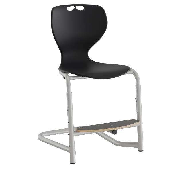 Tarris elevstol med sort sæde, sølv stel og fodplade