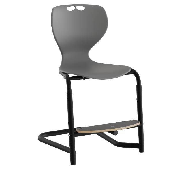 Tarris elevstol med gråt sæde, sort stel og fodplade