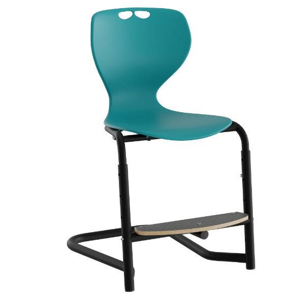 Tarris elevstol med turkis s&aelig;de, sort stel og fodplade