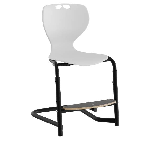 Tarris elevstol med hvidt sæde, sort stel og fodplade