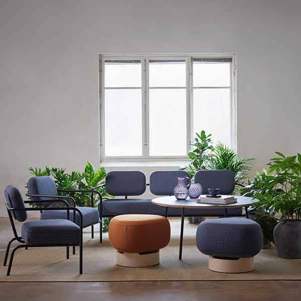 Sofa Tittin 3-personers med koldskumspolstring og stålstel i blå