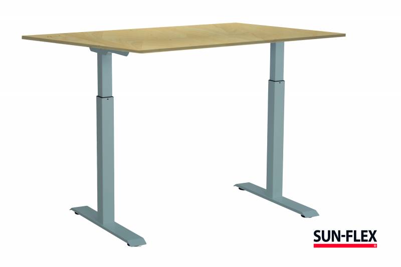 Sun-Flex EasyDesk Adapt III h&aelig;ve-s&aelig;nkebord 140x80cm birk med s&oslash;lv stel