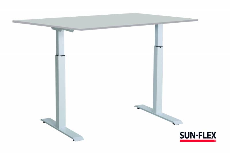 Sun-Flex EasyDesk Adapt III h&aelig;ve-s&aelig;nkebord 140x80cm gr&aring; med hvidt stel