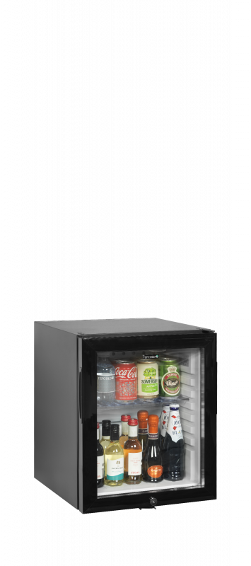 TefCold minibar TM35GC med glasd&oslash;r for en flot produktpr&aelig;sentation 24 liter sort
