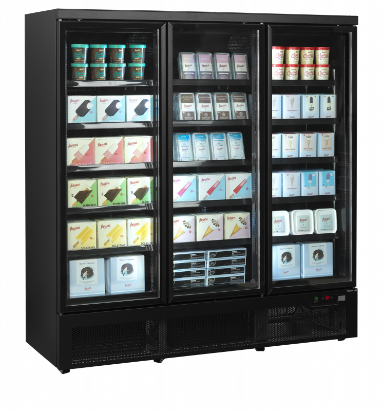 TefCold Atom Maxi F3DBB Sort displayfryser med justerbare hylder 1090 liter