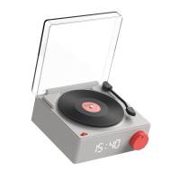 Retro Bluetooth vinyl højttaler med vækkeur grå