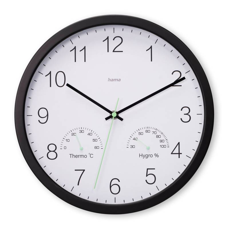 Hama Santorini vægur med hygrometer Ø30 cm sort