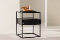 Fortaleza  sidebord 40x40cm med glasbordplade sort