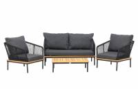 Andorra loungegruppe med sofa 2 stole og bord akacia og sort