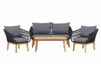 Chania lounges&aelig;t med sofa 2 stole og bord akacia og sort