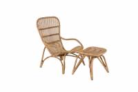 Ella loungestol med ottoman og hynde i naturfarvet rattan