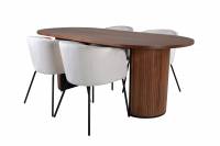 Bianca ovalt spisebord 200x90cm valn&oslash;d med 4 beige spisebordsstole