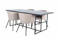 Leif spisebordss&aelig;t 200x90cm glasbord med sort stel + 4 beige stole