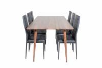 Polar spisebordss&aelig;t 180x90cm valn&oslash;d og 6 sorte PU stole