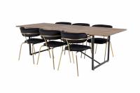 Padang spisebordss&aelig;t 250x100cm  i teak og sort + 6 stole i sort og st&aring;l