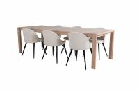 Slider spisebord med udtr&aelig;k 170x95cm + 6 cremefarvet spisebordsstole