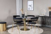 Estelle spisebordss&aelig;t med gr&aring;t marmor bord &Oslash;106cm + 4 sorte stole og guld