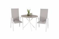 Parma caf&eacute;bord &Oslash;90cm med 2 recliner stole hvid og gr&aring;