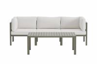 Copacabana&nbsp;havesofas&aelig;t med sofa + bord i brun aluminium med hvide hynder