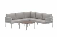 Kos udend&oslash;rs hj&oslash;rnesofa med hynder og bord i beige aluminium