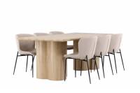 Olivia spisebordss&aelig;t 210x100cm MDF bord natur og 6 beige stole