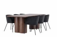 Olivia spisebordss&aelig;t 210x100cm mocca med 6 sorte stole