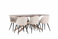 Piazza spisebordss&aelig;t 180x90cm i tr&aelig; med 6 beige Velvet stole