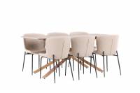 Piazza spisebordss&aelig;t 180x90cm i tr&aelig; med 6 beige Modesto stole