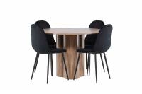 Olivia rundt spisebord &Oslash;110cm MDF brun + 4 sorte stole 