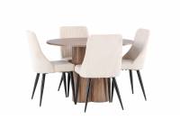 Olivia spisebordss&aelig;t &Oslash;110cm MDF brun + 4 stole i beige fl&oslash;jl