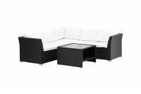 Haiti hj&oslash;rne loungesofa med hvide hynder og bord i sort rattan