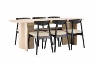 Tyres&ouml; spisebordss&aelig;t ovalt 220x100cm hvidpudset med 6 sorte stole