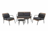 Paola sofagruppe med sofa 2 stole og 2 borde sort og natur