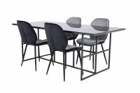 Leif glas spisebord 200x90cm med sort stel + 4 gr&aring; spisebordsstole