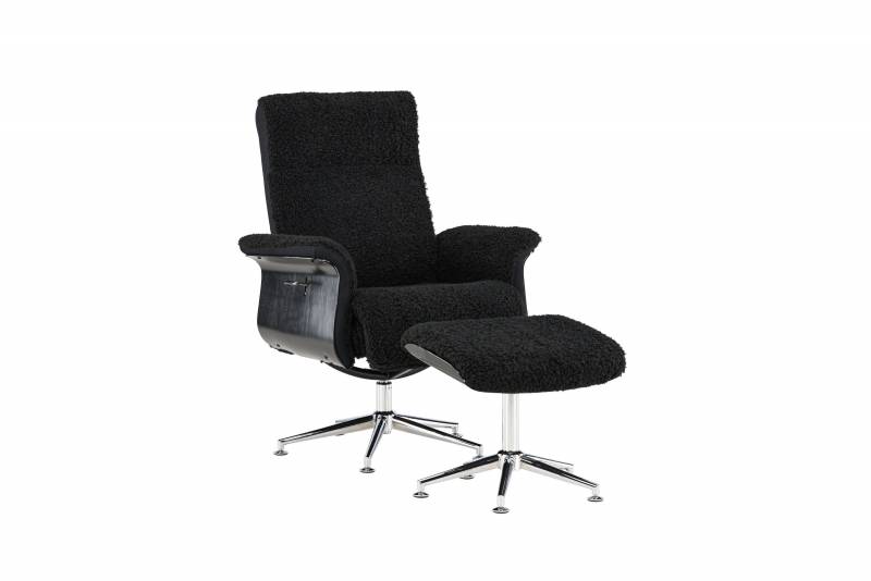 Hag&ouml;n lounge l&aelig;nestol med skammel i m&oslash;rkegr&aring; pelslook