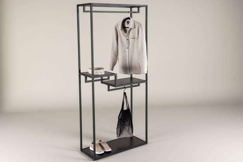 Staal garderobestativ 188x85x35cm i sort metal