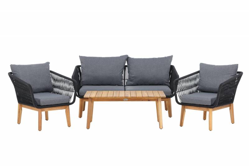 Chania lounges&aelig;t med sofa 2 stole og bord akacia og sort